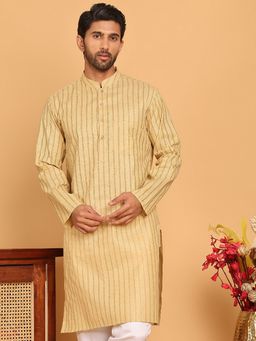 Jompers - Men Cotton Striped Beige Kurta