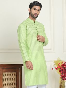 Jompers - Men Cotton Striped Green Kurta