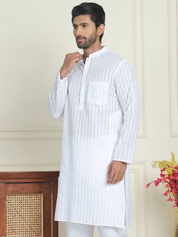 Jompers - Men Cotton Striped White Kurta