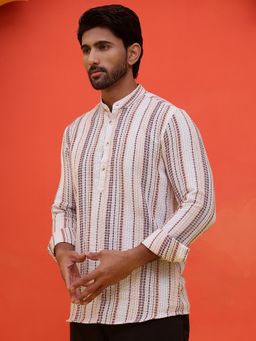 Jompers - Men Striped Purple Cotton Short Kurta