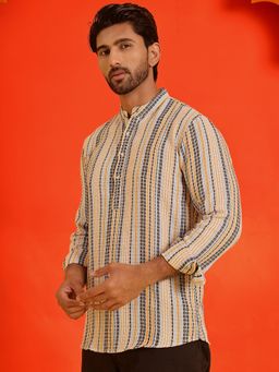 Jompers - Men Striped Yellow Cotton Short Kurta