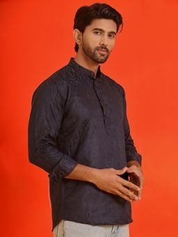 Jompers - Men Woven Design Navy Blue Short Kurta