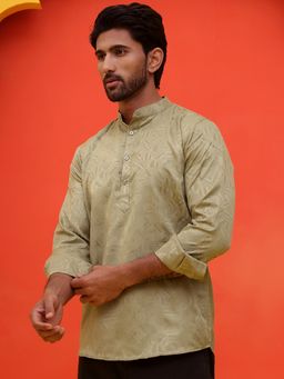 Jompers - Men Woven Design Green Short Kurta