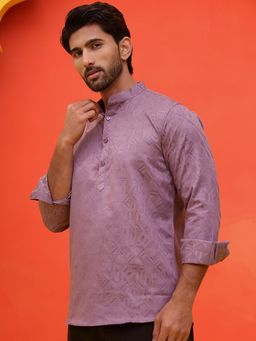 Jompers - Men Woven Design Purple Short Kurta