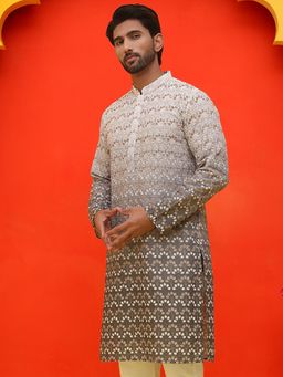 Jompers - Men Ombre Embroidered Grey Straight Kurta