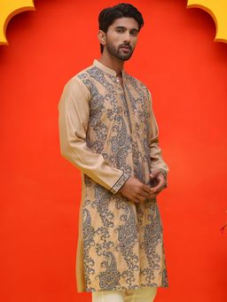 Jompers - Men Beige Embroidered Kurta