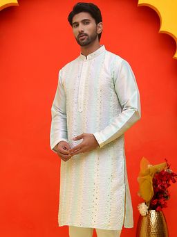 Jompers - Men Multicolor Embroidered and Mirror Work Straight Kurta