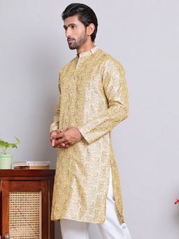Jompers - Men Gold Silk Blend Straight Kurta
