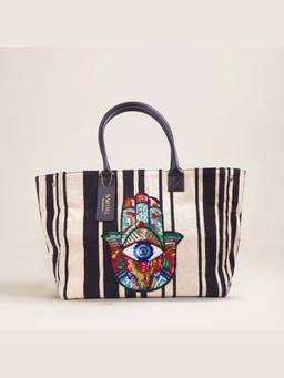SWIRL - Black Malia Hamsa Tote Bag