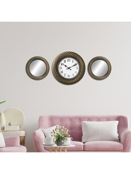 HomeTown - Mirage Textured Decorative Mirrors with Clock Dia in Gold (Set of 3)