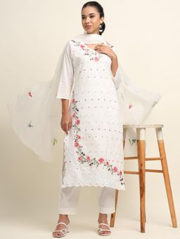 Zari Jaipur - Cotton Woven Salwar Suit with Embroidery (Set of 3)