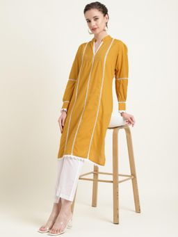 Zari Jaipur - Cotton Woven Kurta and Palazzo with Laces (Set of 2)