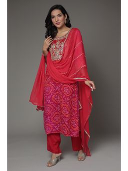 Zari Jaipur - Silk Blend Salwar Suit with Bandhej Print and Embroidery (Set of 3)