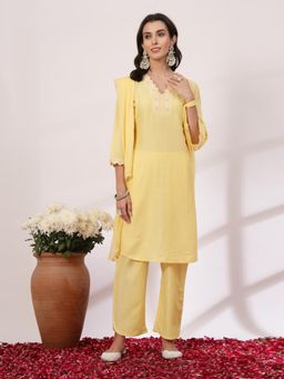 Nayam by lakshita - Solid Embroidered Straight Kurta with Dupatta (Set of 3)