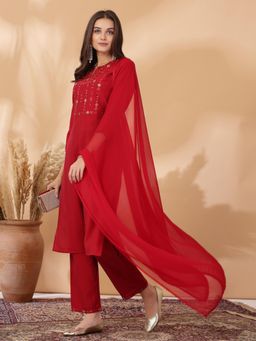 Nayam by lakshita - Solid Embroidered Straight Kurta with Dupatta for Women (Set of 3)