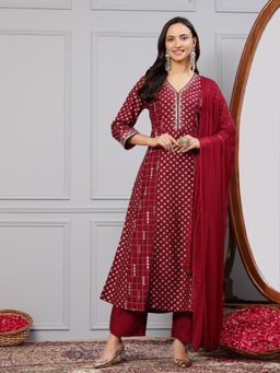 Nayam by lakshita - Foil Printed A-Line Chinon Kurta with Dupatta for Women (Set of 3)