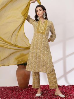 Nayam by lakshita - Floral Printed Cotton Straight Kurta with Dupatta for Women (Set of 3)