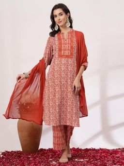 Nayam by lakshita - Floral Printed Cotton Straight Kurta with Dupatta for Women (Set of 3)