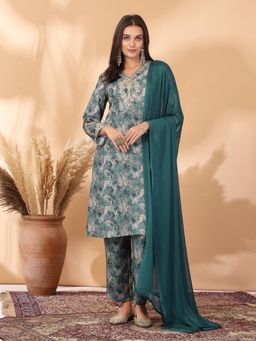 Nayam by lakshita - Abstract Printed Straight Pashmina Kurta with Dupatta for Women (Set of 3)