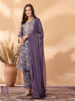 Nayam by lakshita - Abstract Printed Straight Pashmina Kurta with Dupatta for Women (Set of 3)