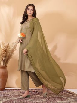 Nayam by lakshita - Printed Straight Pashmina Kurta with Dupatta for Women (Set of 3)