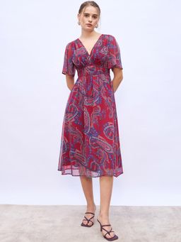 Styli - Women Floral V-Neck Casual A-Line Midi Dresses