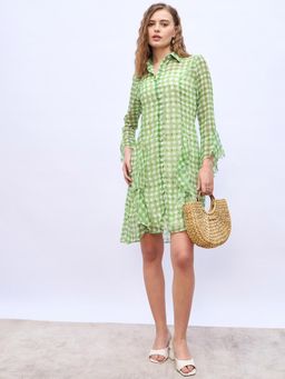 Styli - Women Stripe Shirt Collar Evening Shirt Knee Dresses