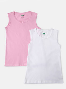 United Colors of Benetton - Pink & White Round Neck Ribbed Camisoles (Pack of 2)