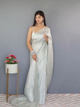 Odette - White Silk Woven Saree with Unstitched Blouse