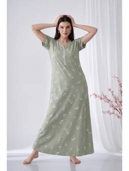 JULIANA DREAM - Green Women Cotton Printed Nightdress