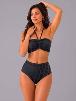 Keepfit - Black Women Ribbed Halter Neck Swim Bikini Top With Bikini Bottom