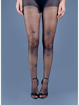 Keepfit - Black Womens Stocking With Butterfly Pattern