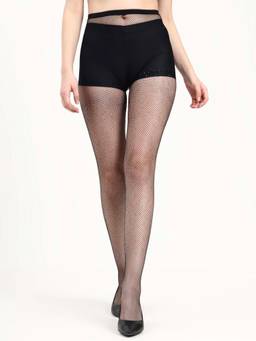 Keepfit - Black Women Rhinestone Studded Sparkle Fishnet Stocking Black