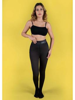 Keepfit - Black Women High Rise Opaque Dual Toned Thermal Fur Warm Stocking