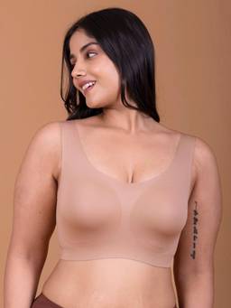 Krvvy - Beige Plus Size Ultrasoft Full Coverage, Wireless Wide Straps Bralette