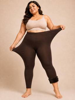 G Heist - Brown Women Solid High Waist Winter Fur Ankle Length Stocking