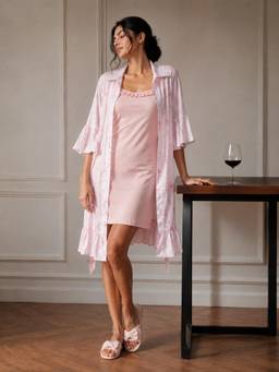 Slumber Jill - Pink Floral Grace Night Dress With Robe