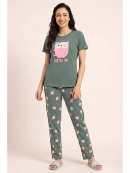 Zivame - Farm Lore Knit Cotton T-Shirt With Pyjama