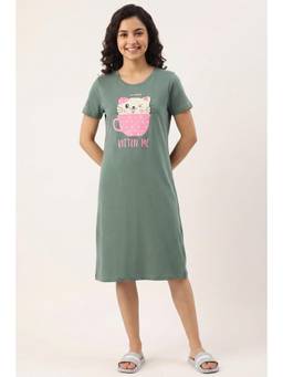Zivame - Olive Farm Lore Knit Cotton Knee Length Nightdress