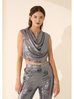 AMOSHI - Quinn Cowl Crop Top - Grey