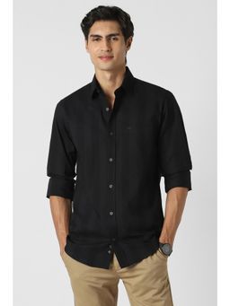 Peter England - Men Black Slim Fit Stripe Full Sleeves Casual Shirt