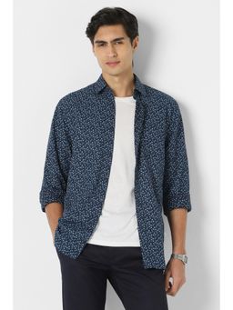 Peter England - Men Navy Slim Fit Print Full Sleeves Casual Shirt