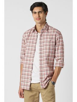 Peter England - Men Red Slim Fit Check Full Sleeves Casual Shirt