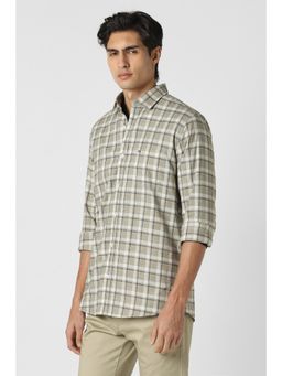 Peter England - Men Green Slim Fit Check Full Sleeves Casual Shirt