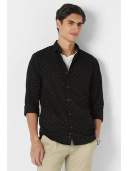 Peter England - Men Black Slim Fit Print Full Sleeves Casual Shirt