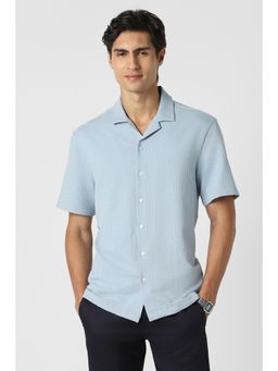 Peter England - Men Light Blue Textured Relaxed Fit Resort Collar Shirt