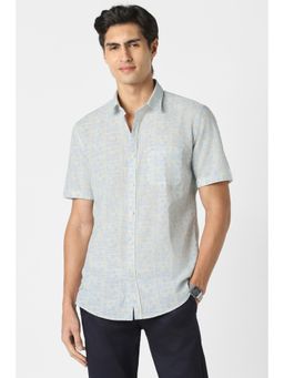 Peter England - Men Light Blue Slim Fit Print Half Sleeves Casual Shirt