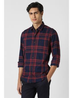 Peter England - Men Red Slim Fit Check Full Sleeves Casual Shirt
