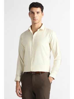 Van Heusen - Men Cream Solid Full Sleeves Party Shirt