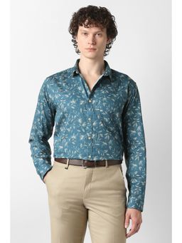 Van Heusen - Men Light Blue Print Full Sleeves Party Shirt
